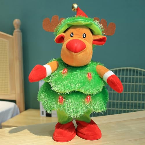 Christmas Electric Plush Toys, Weihnachts-elektrische Musik-Puppe, Weihnachten Elch Plüsch Kuscheltiere, Singender und Tanzender Weihnachtsbaum, Weihnachten Plüschtier mit Musik und Lichtern (D) von LUCKKY