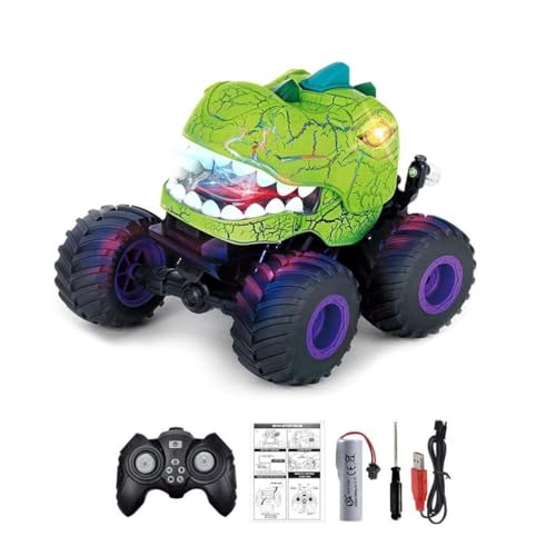 Dinosaur Remote Control Car, Dinosaurier Auto Spielzeug, 2.4GHz RC Monster Truck Fernbedienung Auto mit Sprühnebel-Musik-LED-Leuchten, 360° Drehung RC Stun Auto Spielzeug für Kinder (Grün) von LUCKKY