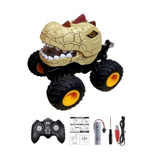 Dinosaur Remote Control Car, Dinosaurier Auto Spielzeug, 2.4GHz RC Monster Truck Fernbedienung Auto mit Sprühnebel-Musik-LED-Leuchten, 360° Drehung RC Stun Auto Spielzeug für Kinder (Khaki) von LUCKKY