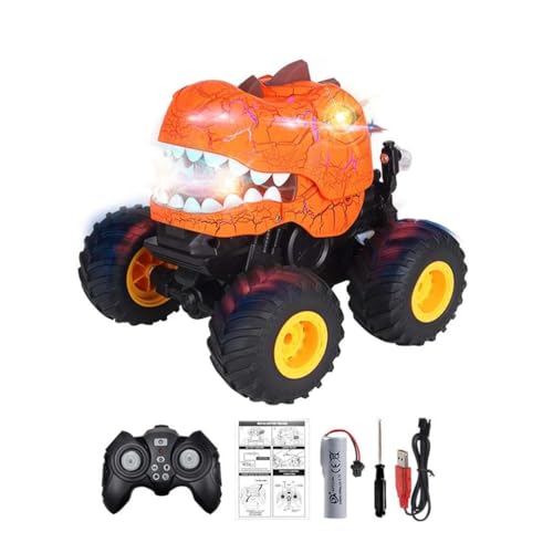 Dinosaur Remote Control Car, Dinosaurier Auto Spielzeug, 2.4GHz RC Monster Truck Fernbedienung Auto mit Sprühnebel-Musik-LED-Leuchten, 360° Drehung RC Stun Auto Spielzeug für Kinder (Orange) von LUCKKY