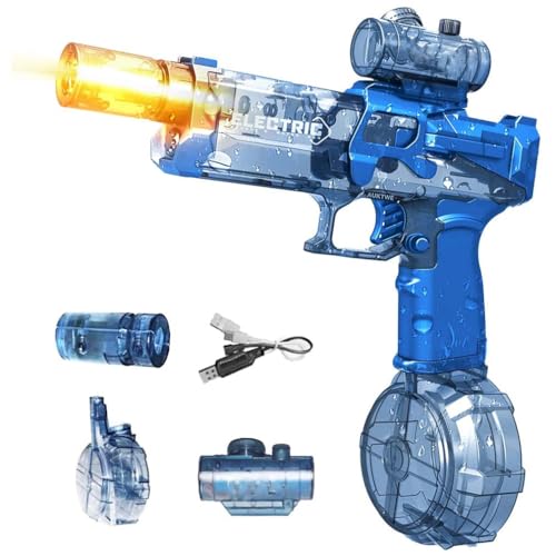 Flame Light Fully Automatic Water Gun, Elektrische Wasserpistole Mit Blitz Effekten, Automatische EIN-Knopf-Wasserabsaug Pistole Wiederaufladbarer Batterie, Strandpool Wasserspaß Spielzeug (Blau) von LUCKKY