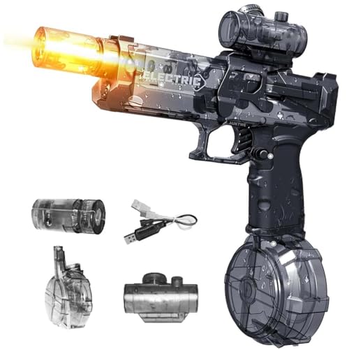 Flame Light Fully Automatic Water Gun, Elektrische Wasserpistole Mit Blitz Effekten, Automatische EIN-Knopf-Wasserabsaug Pistole Wiederaufladbarer Batterie, Strandpool Wasserspaß Spielzeug (Schwarz) von LUCKKY