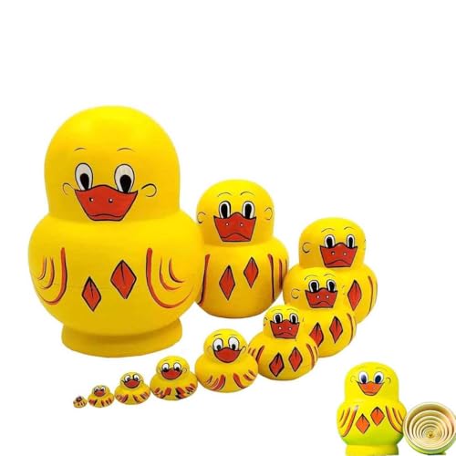 LUCKKY 10 Stück Duck Nested Doll, Duck Stack Prank, Ente Russische Nistpuppe, Baby Ente Prank Stapelbar, gelbe hölzernde Ente gestapelt Enten Lernspielzeug Matryoshka Ente für Kinder von LUCKKY