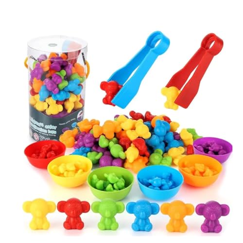 LUCKKY Counting Dinosaurs Toy, Montessori Dinosaurier Farberkennungs Spielzeug, Mathe Zählen Spielzeug mit Passender Schale and Pinzette, Motorikspielzeug Lernspielzeug Geschenk für Kinder (C) von LUCKKY