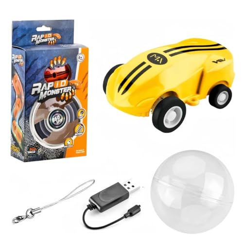 LUCKKY FlashSpin Mini Racer, Schnelles Monster Spielzeug Auto, 360° Drehung Mini Spielzeugautos, LED Leuchtende Autos für Kinder, Stunt Rotation Pocket Mini Spielzeugauto Rennmodell (Gelb) von LUCKKY