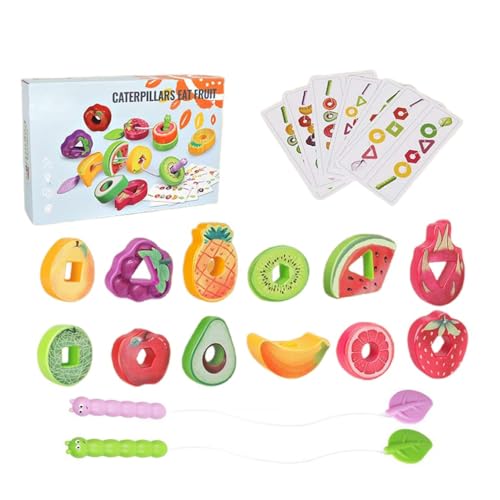 LUCKKY Fruit Stringing Game, Obst Fädelspiel, Montessori Fädelspiel Lernspiel Spielzeug, Obst Tiere Gemüse Fädelperlen, Motorikspielzeug ab 2 3 4 Jahre (A) von LUCKKY