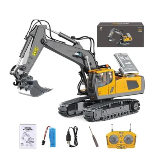 LUCKKY Hydraulic Full Metal Excavator, Hydraulischer Vollmetallbagger, Ferngesteuerter Bagger Spielzeug für Kinder, 1:14 2,4GHz Destruction-Set, Professionelle ferngesteuerte Baufahrzeuge (Gelb) von LUCKKY