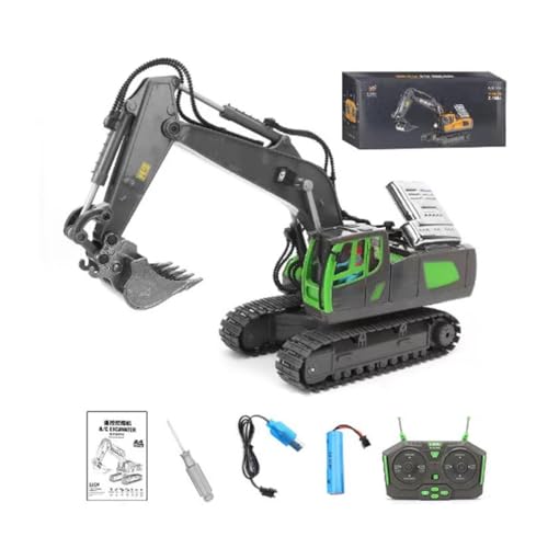 LUCKKY Hydraulic Full Metal Excavator, Hydraulischer Vollmetallbagger, Ferngesteuerter Bagger Spielzeug für Kinder, 1:14 2,4GHz Destruction-Set, Professionelle ferngesteuerte Baufahrzeuge (Grün) von LUCKKY