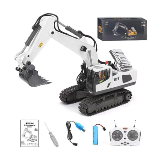 LUCKKY Hydraulic Full Metal Excavator, Hydraulischer Vollmetallbagger, Ferngesteuerter Bagger Spielzeug für Kinder, 1:14 2,4GHz Destruction-Set, Professionelle ferngesteuerte Baufahrzeuge (Weiß) von LUCKKY