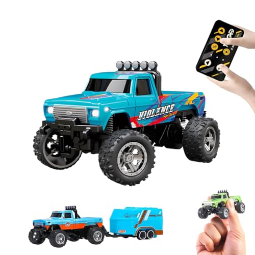 LUCKKY Mini RC Truck, Ferngesteuertes Auto, 2,4 GHz RC Auto Offroad mit Leuchten, 1:64 RC Auto Kinder, Truck Ferngesteuertes Auto, Mini Alloy Truck Rc Geschenk für Jungen und Mädchen (Blau) von LUCKKY