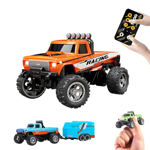 LUCKKY Mini RC Truck, Ferngesteuertes Auto, 2,4 GHz RC Auto Offroad mit Leuchten, 1:64 RC Auto Kinder, Truck Ferngesteuertes Auto, Mini Alloy Truck Rc Geschenk für Jungen und Mädchen (Orange) von LUCKKY