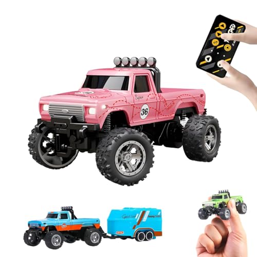 LUCKKY Mini RC Truck, Ferngesteuertes Auto, 2,4 GHz RC Auto Offroad mit Leuchten, 1:64 RC Auto Kinder, Truck Ferngesteuertes Auto, Mini Alloy Truck Rc Geschenk für Jungen und Mädchen (Rosa) von LUCKKY