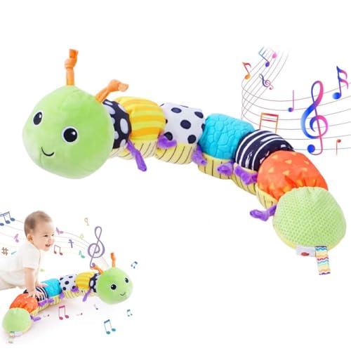 LUCKKY Musical Tummy Time Toys, Raupe Musikspielzeug Baby, Baby Musikspielzeug Plüschtiere, Baby Stofftier Sensorik Spielzeug mit Rasseln und Falten, Bauchzeit Neugeborene Geschenke von LUCKKY