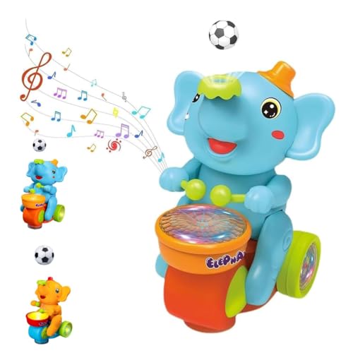 LUCKKY Musical Walking Elephant Drummer Toy, Musikalischer laufender Elefant Trommler Spielzeug, Elefant Krabbelspielzeug Baby Neugeborenen Spielzeug, Baby Spielzeug Musik Spielzeug mit Licht (Blau) von LUCKKY