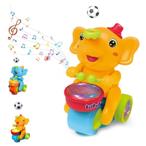 LUCKKY Musical Walking Elephant Drummer Toy, Musikalischer laufender Elefant Trommler Spielzeug, Elefant Krabbelspielzeug Baby Neugeborenen Spielzeug, Baby Spielzeug Musik Spielzeug mit Licht (Gelb) von LUCKKY