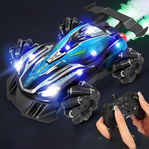 LUCKKY Shirem Rc Car, Ferngesteuertes Auto mit Handsteuerung, 2.4GHz Gestensensor Drift Car mit Lichter und Musik, Doppelseitig drehbares Geländewagen 360° Drehung (Blau) von LUCKKY