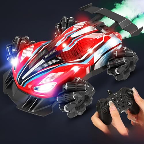 LUCKKY Shirem Rc Car, Ferngesteuertes Auto mit Handsteuerung, 2.4GHz Gestensensor Drift Car mit Lichter und Musik, Doppelseitig drehbares Geländewagen 360° Drehung (Rot) von LUCKKY