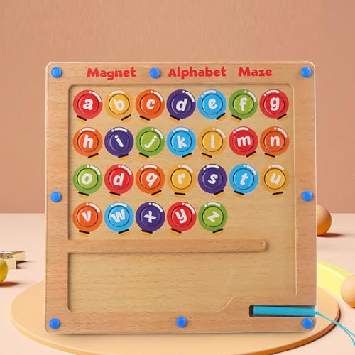 Magnetic Alphabet Maze Toy, Magnetische Alphabet Labyrinth Spielzeug, Montessori Spielzeug Lernspielzeug Feinmotorik Puzzle Board Holzspielzeug, Farbe und Zahl Labyrinth Geschenke Spielzeug (B) von LUCKKY