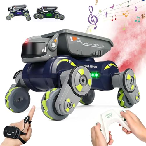 Multifunctional Stunt Mechanical Dog Car Toy, Roboter Hund Kinder Ferngesteuerter Spielzeug, 2.4GHz Gesten-Sensor Rc Stunt Auto, 360° drehbares Roboter-Hundespielzeug mit Spray und Licht (Grün) von LUCKKY