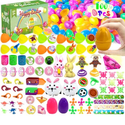 Prefilled Easter Eggs with Toys, Vorgefüllte Ostereier mit Spielzeug, Bunte Ostereier gefüllt mit Mini-Spielzeug und Überraschungen für Kleinkinder, Ostereier zum befüllen für Ostern Partyzubehör (A) von LUCKKY