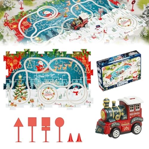 PuzzleRacer Kids Car Track Set, Christmas Rail Car Puzzle Track, PuzzleRacer Kinder-Autobahn-Set, Pädagogisches Spielzeug Autorennbahn Spielset, Puzzle-Schienenspielzeug mit Weihnachtszug von LUCKKY