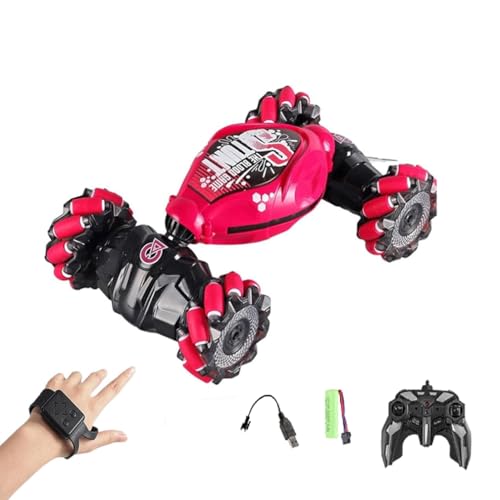 Rc Car Gesture Control, Sherum Rc Car, 2,4GHz 360° Drehbares RC Auto, Sherum Gestensensor Rc Stunt Auto mit Licht, doppelseitig drehbares Geländewagen (Rot) von LUCKKY