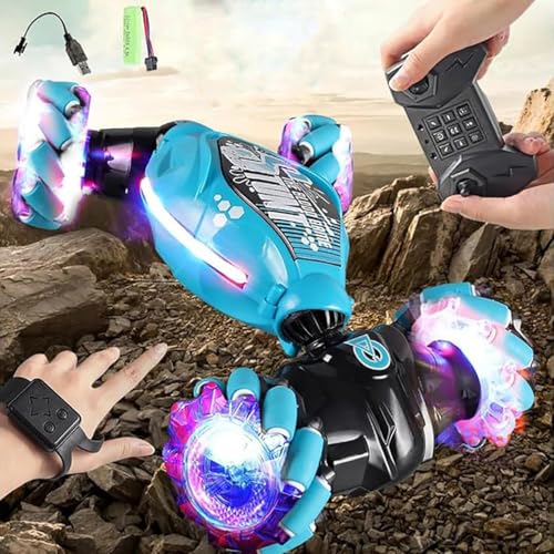 Shirem Rc Car, Wrist Controlled Rc Car, Ferngesteuertes Auto mit Handsteuerung, 2.4GHz Gestensensor Drift Car mit Musik und Licht, 360° Drehung RC Stunt Car für Kinder Geschenke (Blau) von LUCKKY