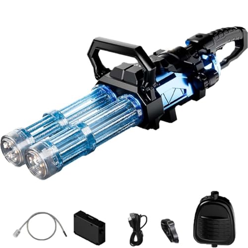 SoakStriker Water Gun, Elektrische Gatling-Wasserpistole, Neue Doppelfass-Spritzpistole mit Rotation und LED-Licht, Automatische Große Kapazität Wasser Pistole mit Klempnerarbeiten & Rucksack von LUCKKY