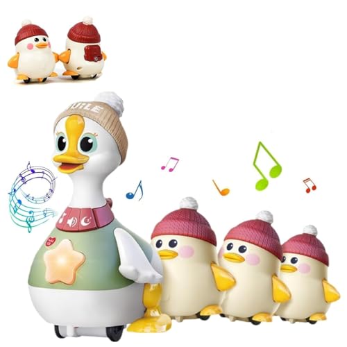 Tummy Time Duck Family Toy, Tummy Time Ente Familienspielzeug, Laufende Ente mit Baby-Enten, Schwingende Enten-Bauchzeit, Ente Musik Kinderspielzeug, leuchtendes und Musik Enten-Bauchzeitspielzeug von LUCKKY