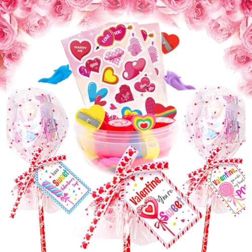 Valentines Day Gifts for Kids - 24pcs Valentines Lollipop-Shaped Slime with Cards, Valentinstag Karte, Riesiges Lutscher-förmiges Schreibwaren, Lutscher-förmiges Schreibwaren-Set für Mädchen Jungen von LUCKKY