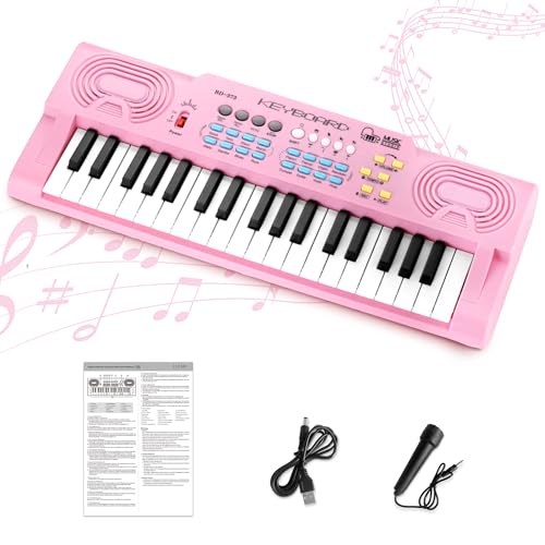 LUCMO 37 Tasten Keyboard,Tastatur Klavier für Kinder Digital Piano Elektronische Digital Klavier Piano mit Mikrofon Für Kinder Geschenk ideal für Kinder und Einsteiger, Rosa von LUCMO