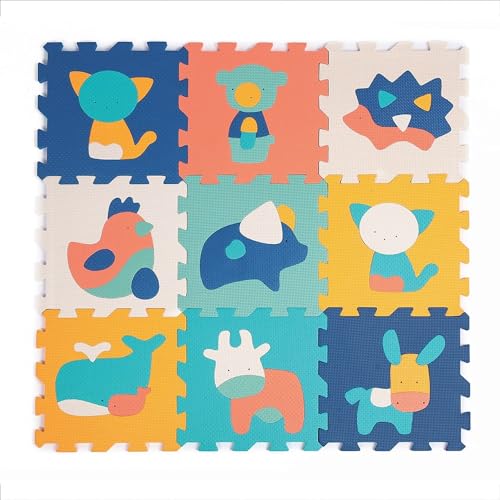 LUDI 10023 9 Dalles en Mousse Motifs animaux-Tapis de Sol-Puzzle Géant-Dès 10 Mois Tiere Schaumstofffliesen, Multicolores von LUDI