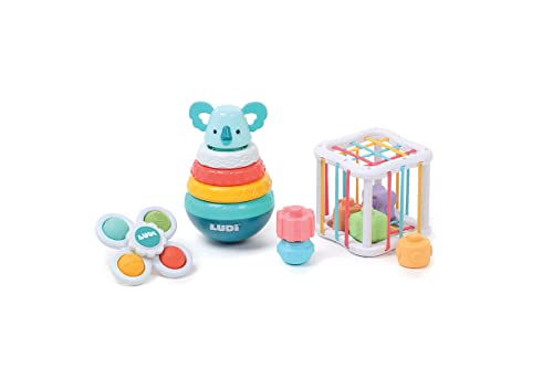 LUDI — Manipulationsspielset — 1 Babyspinner — 1 Pyramidenstapelspiel — 1 Einbettwürfel — ab 10 Monaten LUDI — Manipulationsspielset — 1 Babyspinner — 1 Pyramidenstapelspiel — 1 Einbettwürfel — ab 10 Monaten von LUDI
