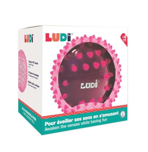 Ludi - Massageball Rosa – sensorisches Erwachen für Babys ab 6 Monaten – weiche Noppen – Stimulation, Geschicklichkeit und Koordination – 100% PVC – waschbar – Ø 20 cm – lindert die Zähne und fördert von LUDI