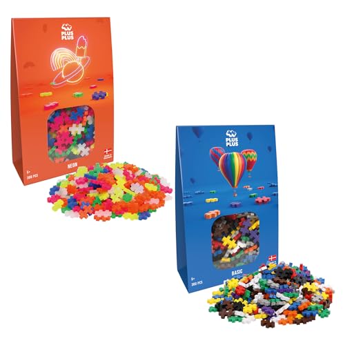 Plus Plus Bausteine - Pack 2 Packungen Mit 300 Neon & Basic Teilen | Puzzle Ab 5 Jahre Alt 600 Teile | Konstruktionsspielzeug Ab 5 Jahren | Kinder Spielzeug von LUDILO