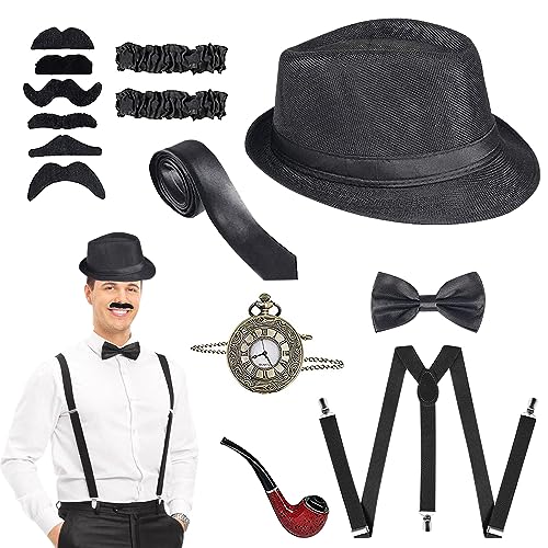 LUFEIS 20er Jahre Accessoires Herren, 20er Jahre Kostüm Herren Accessoires, Mafia Karneval Kostüm Herren, Fasching Kostüme Hosenträger Set Deko, für Abschlussball Event Weihnachten Party von LUFEIS