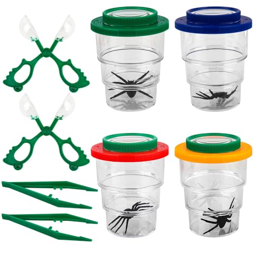 LUFEIS Becherlupe Set,8 Stück Insekten Beobachtungsbox Insekt Viewer,Mit 4 Lupendose,2 Pinzette,2 Insektenfänger Scherenzange,Insekten Beobachtungsbox für Kinder Outdoor Wissenschaft Natur Erkundung von LUFEIS