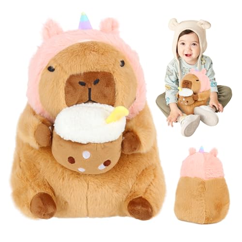 LUFEIS Capybara Plüschtier, 30 cm Capybara Kuscheltier, Süßes Capybara-Plüschtier mit Rosa Hut, Simulation Capybara Plüschtier, Wasserschwein Plüschtier, Stofftier Capybara für Geburtstagsgeschenk von LUFEIS