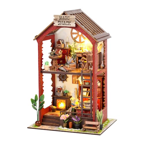 LUFEIS DIY Book Nook Kit, 3D Holzpuzzle Buchstütze Bücherregal Dekor, DIY Miniatur Buchhaus mit Möbeln und LED Licht, Booknook Miniatur Modellhaus für Erwachsene zum Bauen, Werkzeugset enthalten von LUFEIS