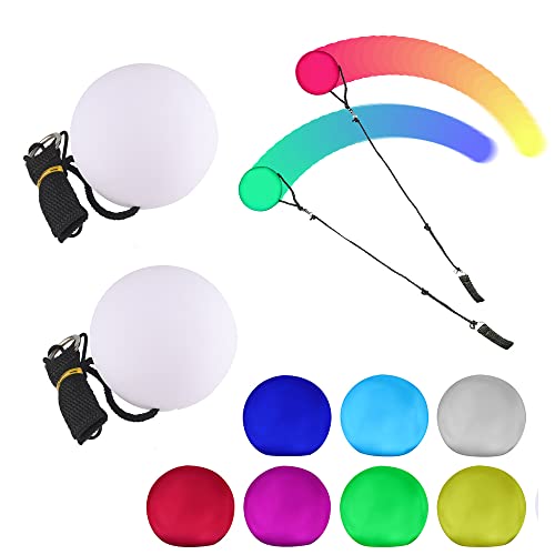 LUFEIS LED POI Bälle, 2 Stück LED Glow Poi Kugeln mit Regenbogen Farben und Strobe-Effekt, Soft Spinning POI Spielzeug Set mit verstellbaren Doppelschlaufen-Leinen für Anfänger und Profis von LUFEIS