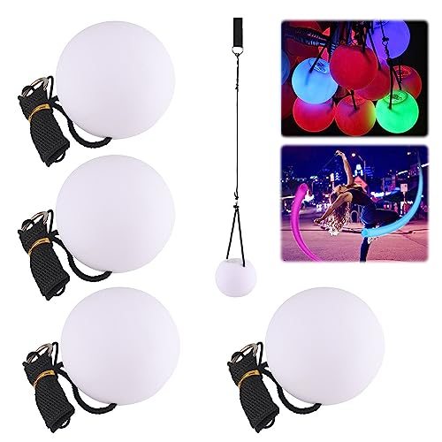 LUFEIS LED POI Bälle, 4 Stück LED Glow Poi Kugeln mit Regenbogen Farben und Strobe-Effekt, Soft Spinning POI Spielzeug Set mit verstellbaren Doppelschlaufen-Leinen für Anfänger und Profis von LUFEIS