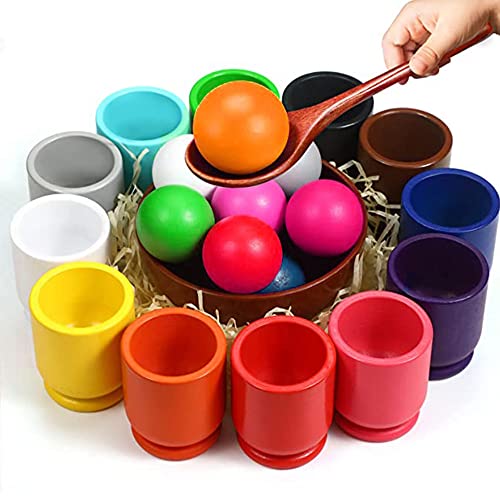 LUFEIS Montessori Ball Sortierspiel, Montessori Spielzeug, Regenbogen Bälle in Tassen, Holz Sorter Spiel 12 Bälle 30mm Alter 1+ Farbe Sortierung und Zählen Vorschule Lernen Bildung von LUFEIS