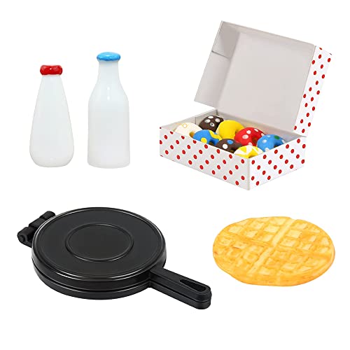 LUFEIS Wichtel Zubehör, Puppenhaus Zubehör, 1/12 Puppenbesteck Miniatur Donuts Waffeleisen mit Waffel Abgefüllte Milch Puppenhaus Küche Backset Zubehör Küche Lebensmittel Zubehör von LUFEIS