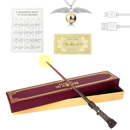 LUFEIS Zauberstäbe HPotter mit Licht, 35cm Magic Wand HPotter, Zauberstab HP mit Stahlkern, HPotter Wizarding World Requisite, HPotter Geschenkbox mit Zauberkarte, Ticket und Halskette von LUFEIS