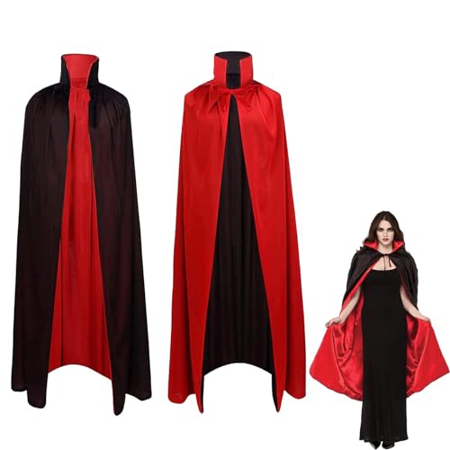 Vampir Kostüm Damen, Vampir Kostüm Herren, Schwarz/ Rot Doppelseitig mit Erwachsener Halloween Party Ostern Kostüm Party (160a) von LUISAS