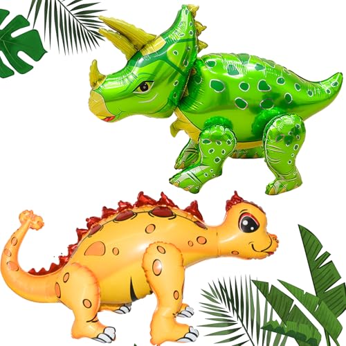 LUKIUP 2 Stück Dino Ballon XXL, 3D Dinosaurier Luftballon Große Folientier Luftballons Triceratops Ankylosaurus Ballon fur Jungen Geburtstag Dschungel Party Jurassic Feier Dino Party Deko von LUKIUP