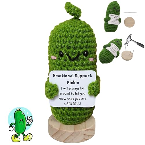 Emotional Support Pickle, Handmade Mini Plüsch Figuren Positive Gurke mit Sockel, Kreative Strickwolle Pocket Hug Puppe, Mutmacher Geschenk für Freund, Freundin, Eltern,Abschiedsgeschenk Kollegen von LUKIUP