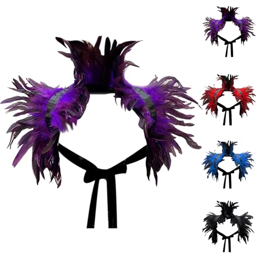 LUKIUP Karneval Lila Gothic Federumhang, Natürliche Feder Shrug Schal Poncho Kragen, Victorian Flügel Kostüm, für Halloween Maskerade Cosplay Kostüm von LUKIUP