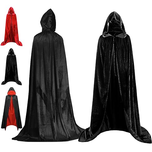 Umhang mit Kapuze, Schwarzer/Rot/Schwarz-Rot Beidseitig Vampirumhang Umhang Unisex, Mittelalter Umhang, Halloween kostüm Erwachsene für Halloween, Karneval und Maskerade (Geeignet Höhe: 160-180cm von LUKIUP