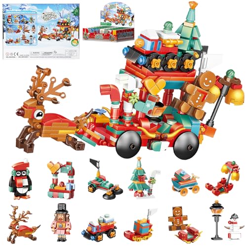 LUKIUP 12 Stück Bausteine Weihnachts Kinder Spielzeug, Schlitten Bausteine Spielzeug 12 IN 1 Block Spielzeug Set, Baustein Spielzeug Kinder Party Geschenk, für Spielzeug ab 4 Jahre Mädchen und Jungen von LUKIUP